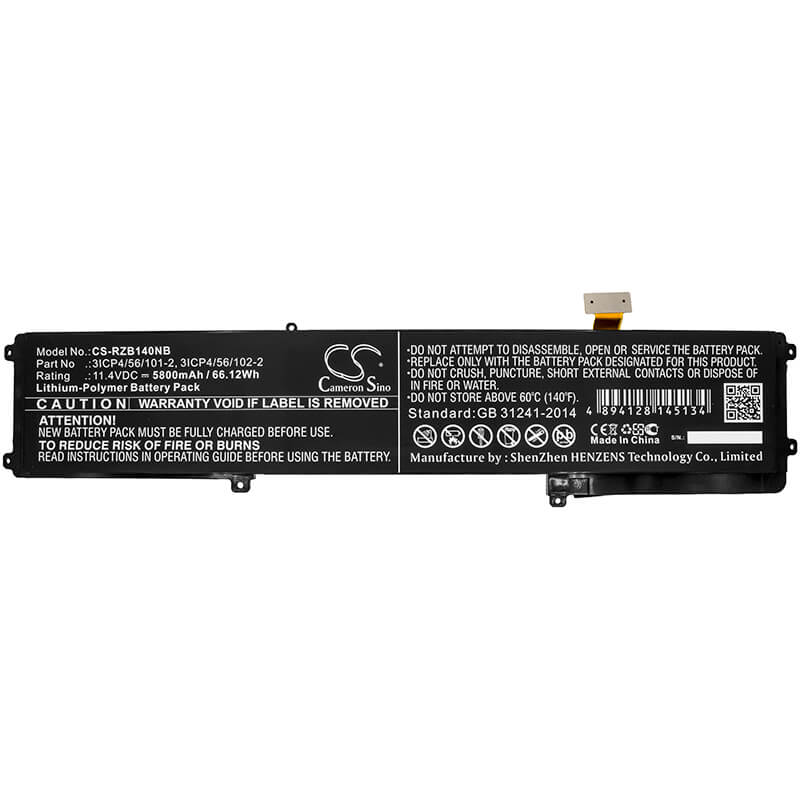11.4V, 5800mAh, Li-Polymer Battery fits Razer, Betty4-73k-06472, Blade 14, 66.12Wh