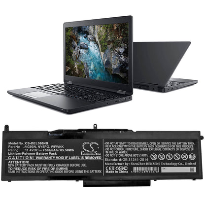11.4V, 7500mAh, Li-Polymer Battery fits Dell, Latitude 5580, Latitude 5591, 85.5Wh