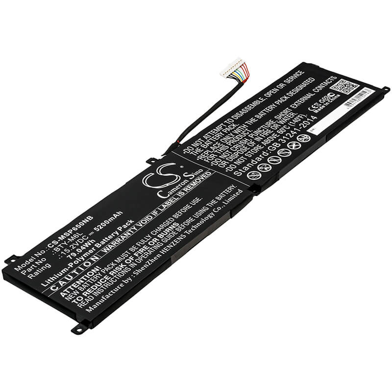 15.2V, 5200mAh, Li-Polymer Battery fits Msi, Gs65, Gs65 Stealth Thin, 79.04Wh