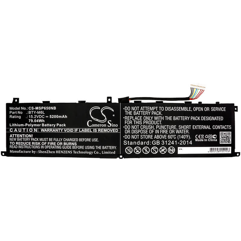 15.2V, 5200mAh, Li-Polymer Battery fits Msi, Gs65, Gs65 Stealth Thin, 79.04Wh