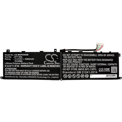 15.2V, 5200mAh, Li-Polymer Battery fits Msi, Gs65, Gs65 Stealth Thin, 79.04Wh