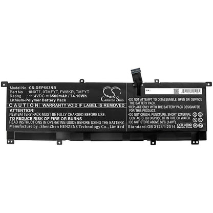 11.4V, 6500mAh, Li-Polymer Battery fits Dell, Precision 5530 2-in-1, Xps 15 2-in-1, 74.1Wh