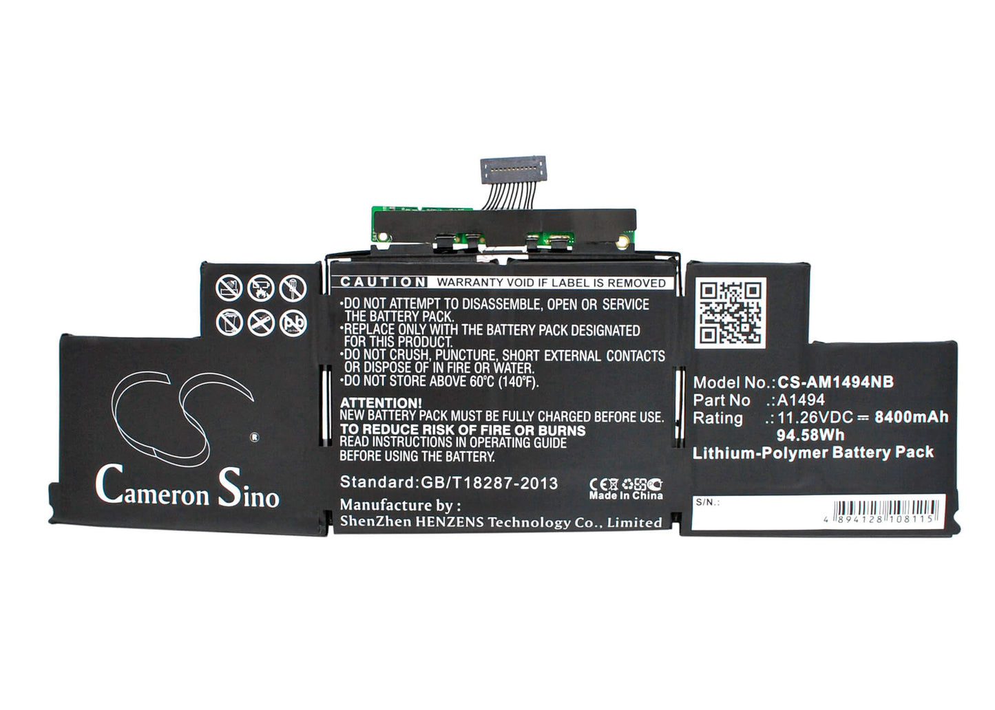 11.26V, 8400mAh, Li-Polymer Battery fits Apple, Macbook Pro Retina Display 15", Macbook Pro Retina Display 15", 94.584Wh