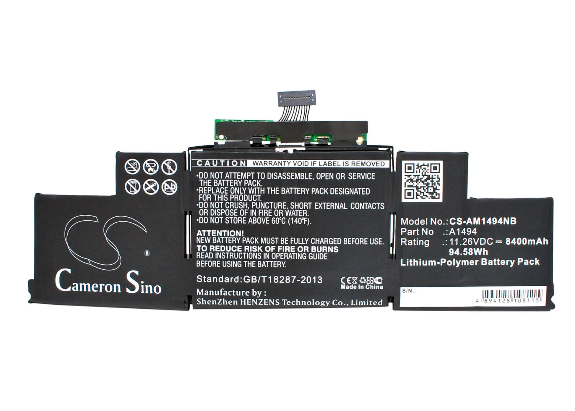 11.26V, 8400mAh, Li-Polymer Battery fits Apple, Macbook Pro Retina Display 15", Macbook Pro Retina Display 15", 94.584Wh
