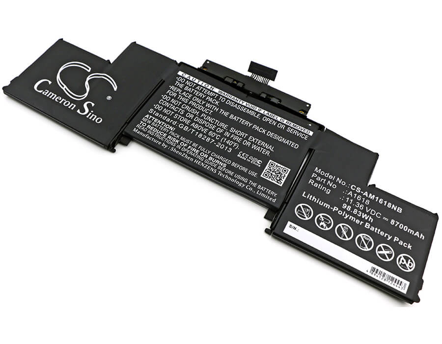 11.36V, 8700mAh, Li-Polymer Battery fits Apple, A1398 Retina 2015, Macbook Pro 15 A1398 Retina (2, 98.832Wh