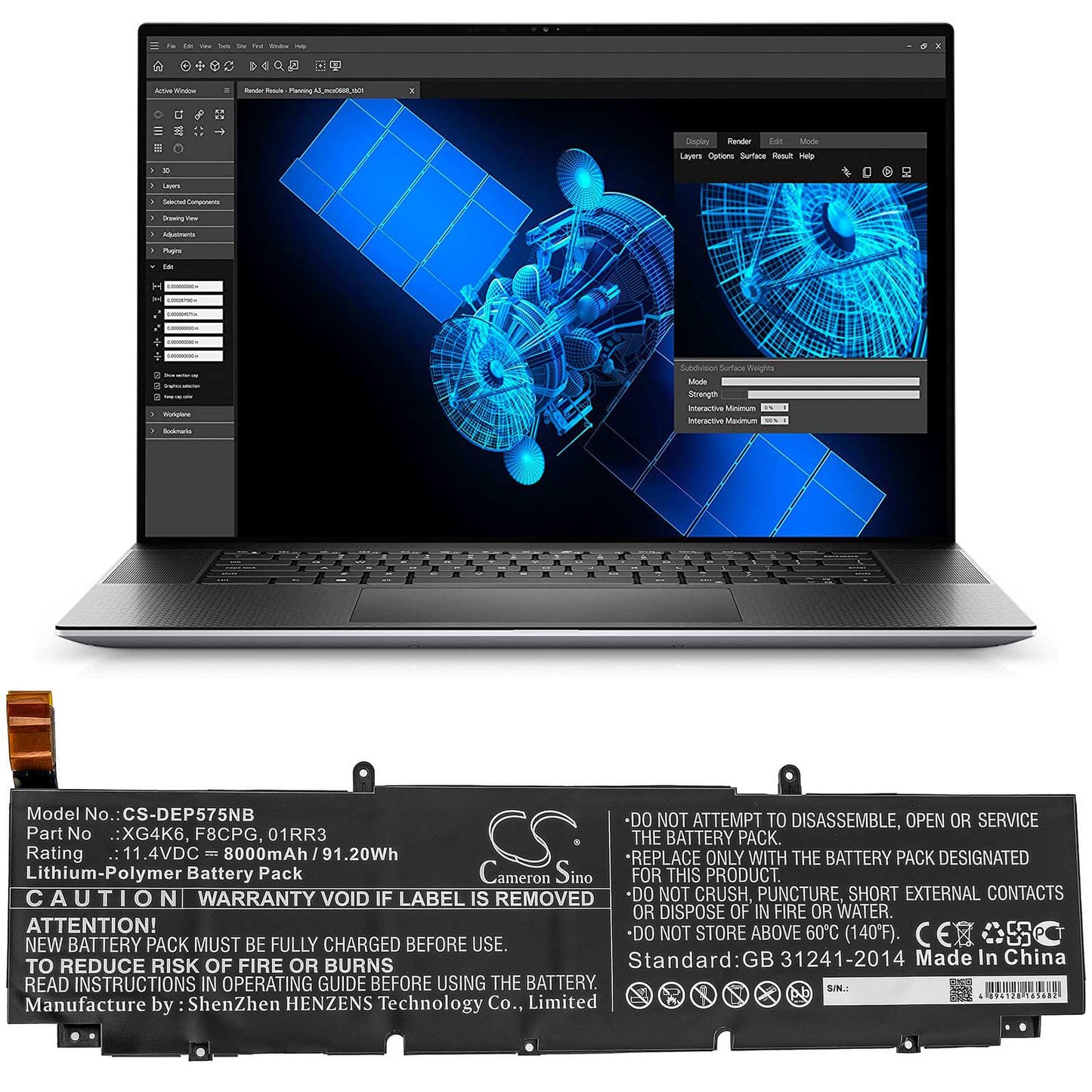 11.4V, 8000mAh, Li-Polymer Battery fits Dell, Precision 5750 0yy3v, Precision 5750 370p9, 91.2Wh