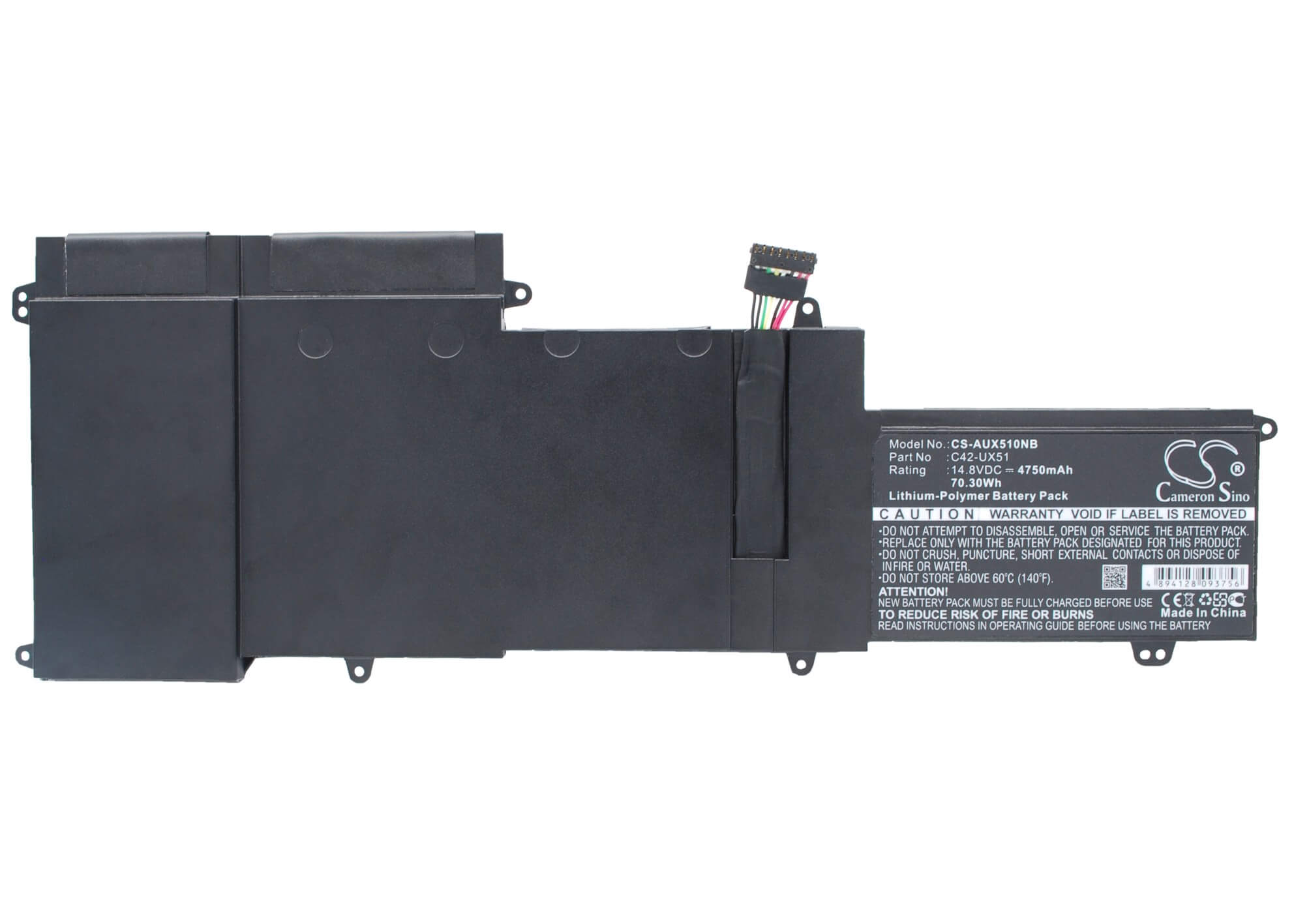 14.8V, 4750mAh, Li-Polymer Battery fits Asus, U500vz, U500vz-cn032h, 70.3Wh