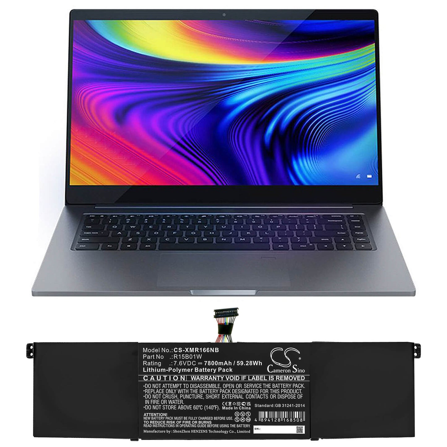 7.6V, 7800mAh, Li-Polymer Battery fits Xiaomi, Inchpro 15.6, Mi Pro 15.6, 59.28Wh