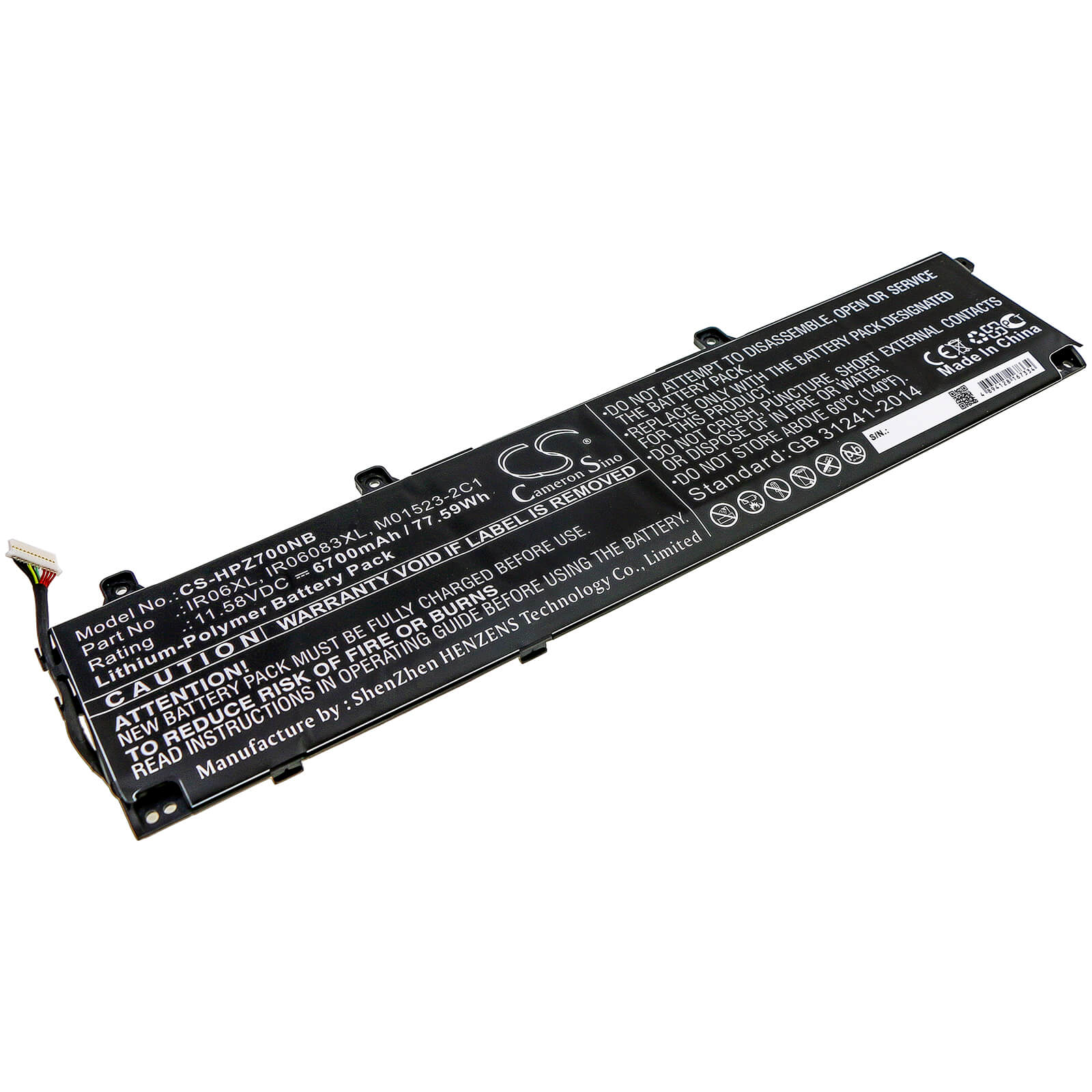 11.58V, 6700mAh, Li-Polymer Battery fits Hp, Zbook Power G7, 77.586Wh