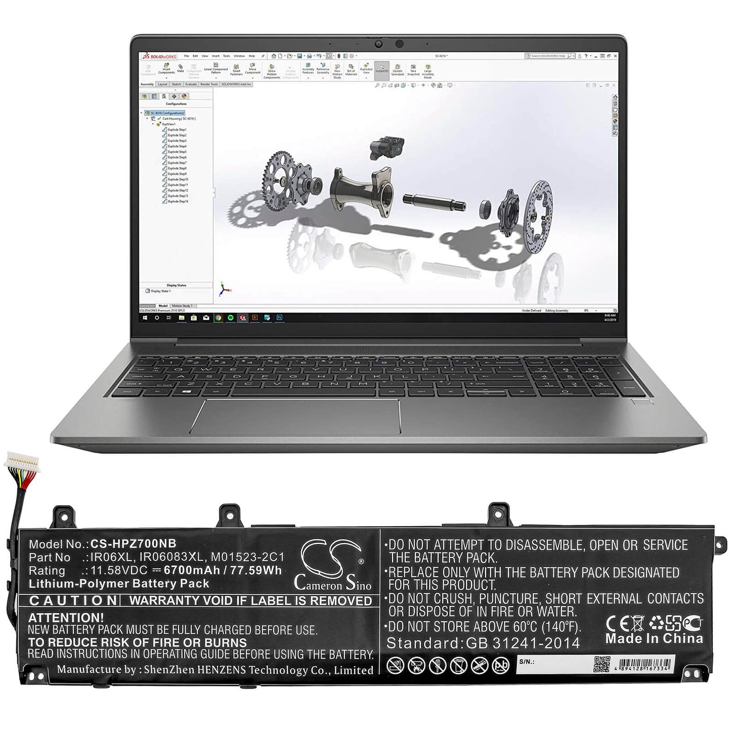 11.58V, 6700mAh, Li-Polymer Battery fits Hp, Zbook Power G7, 77.586Wh