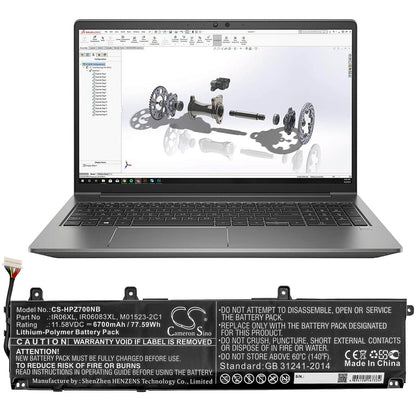 11.58V, 6700mAh, Li-Polymer Battery fits Hp, Zbook Power G7, 77.586Wh
