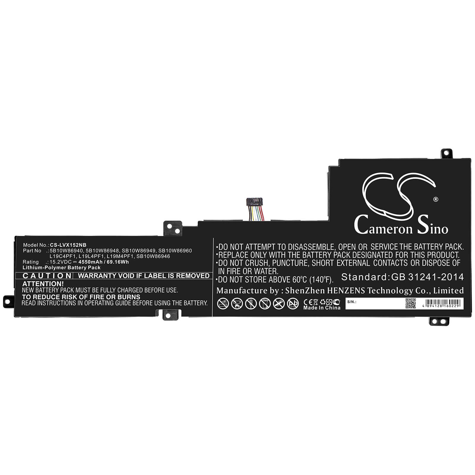 15.2V, 4550mAh, Li-Polymer Battery fits Lenovo, Ideapad 5 15, Ideapad 5-15are05 81yqcto1ww, 69.16Wh