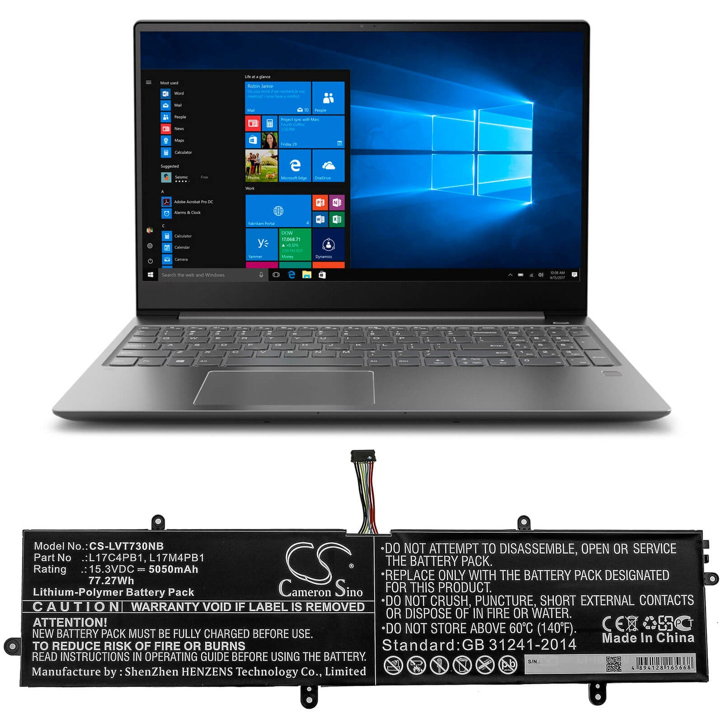 15.3V, 5050mAh, Li-Polymer Battery fits Lenovo, 720s-15, Ideapad 720s Touch-15ikb, 77.265Wh
