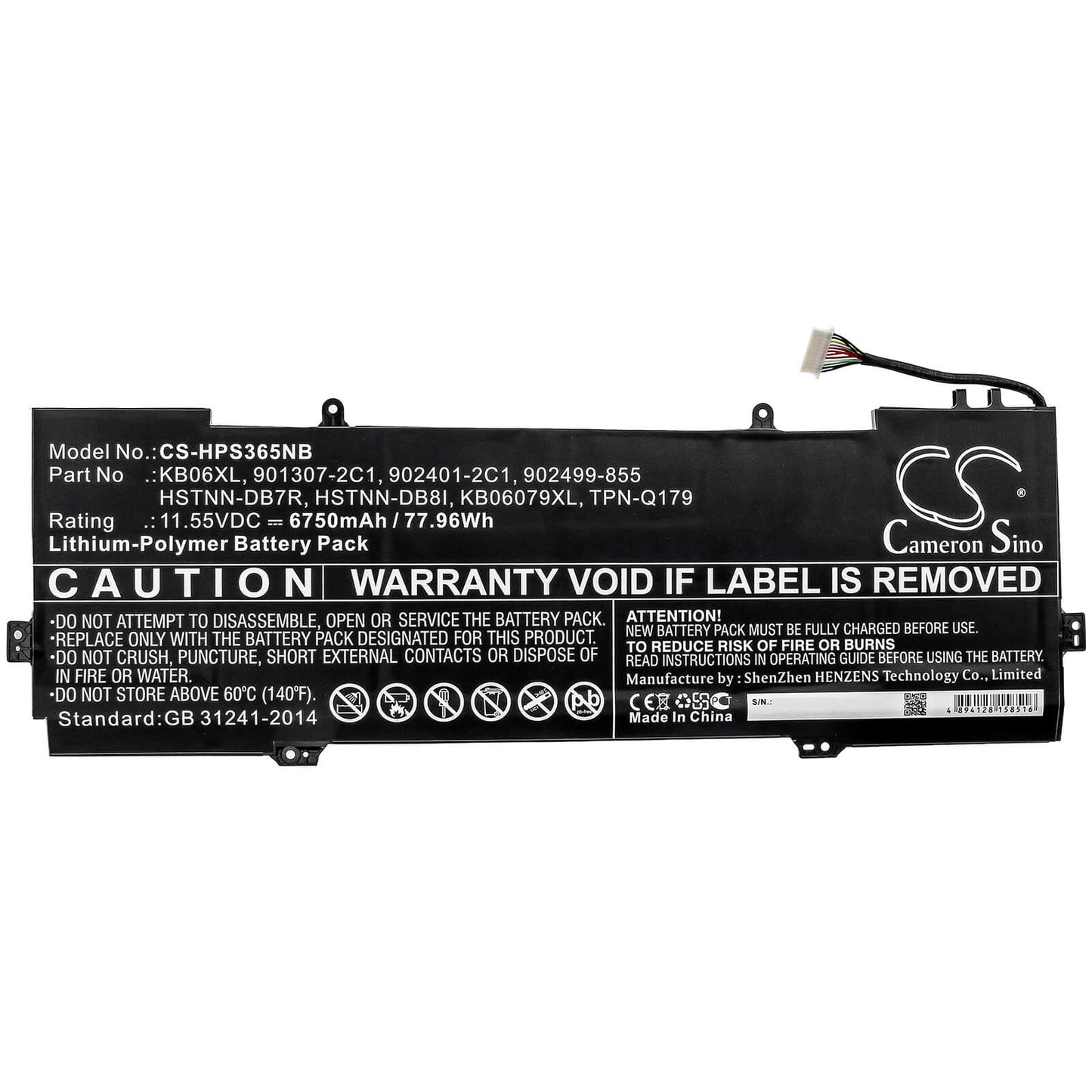 11.55V, 6750mAh, Li-Polymer Battery fits Hp, Spectre X360 15 Bl012dx, Spectre X360 15-b, 77.9625Wh
