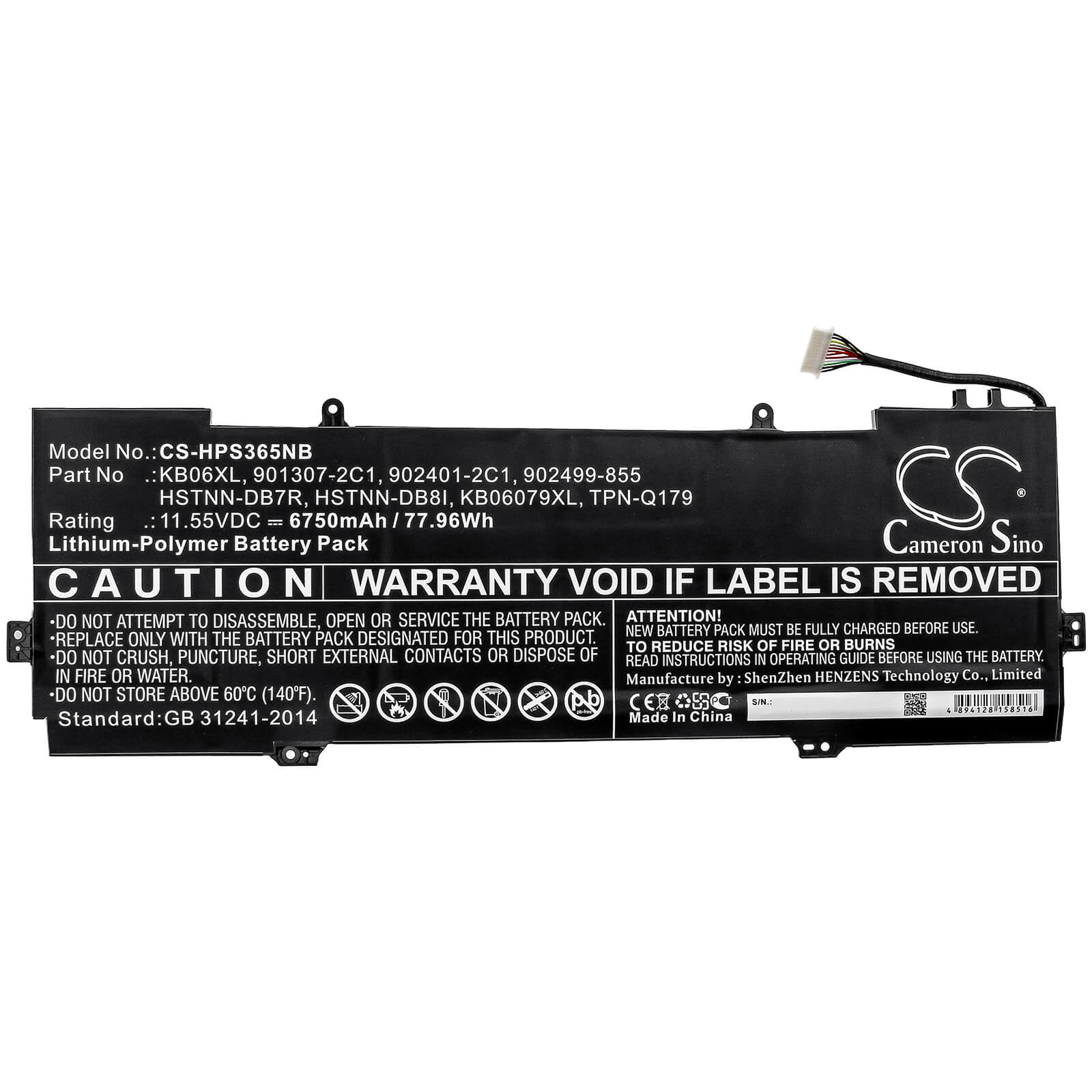 11.55V, 6750mAh, Li-Polymer Battery fits Hp, Spectre X360 15 Bl012dx, Spectre X360 15-b, 77.9625Wh