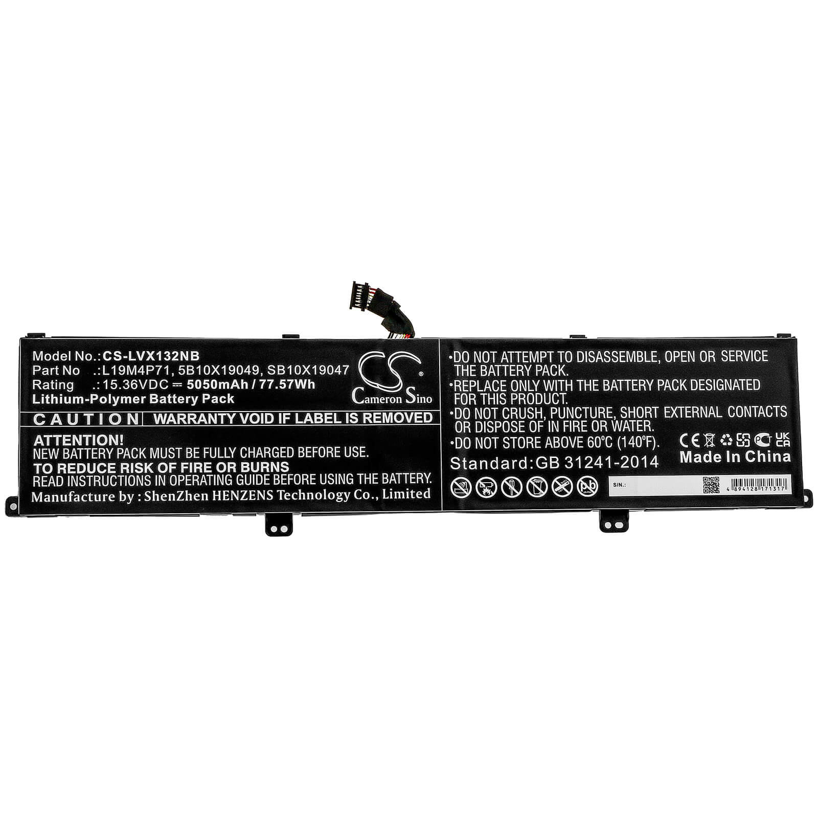 15.36V, 5050mAh, Li-Polymer Battery fits Lenovo, Thinkpad X1 Extreme Gen 3, Thinkpad X1 Extreme Gen 3 20tk, 77.568Wh