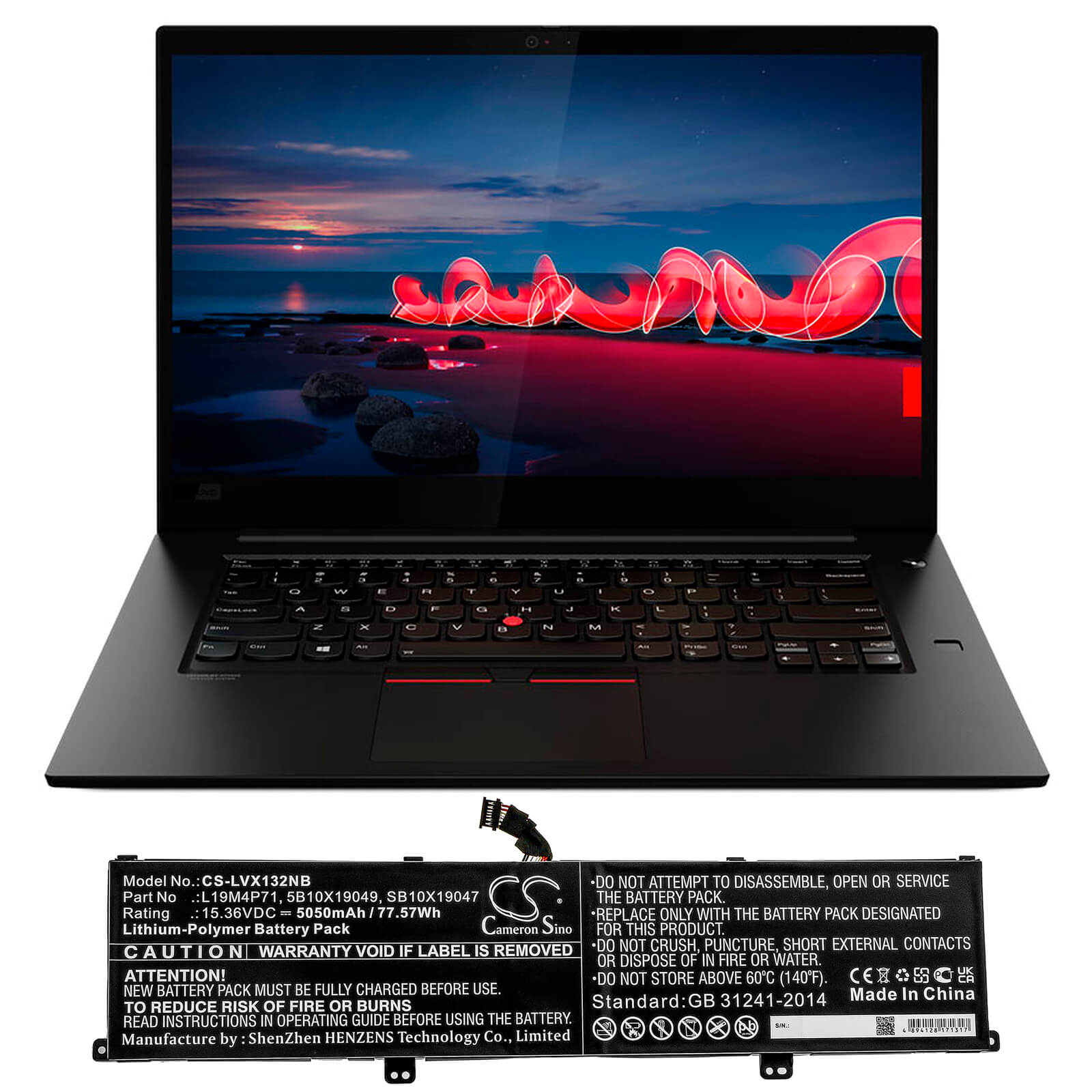 15.36V, 5050mAh, Li-Polymer Battery fits Lenovo, Thinkpad X1 Extreme Gen 3, Thinkpad X1 Extreme Gen 3 20tk, 77.568Wh