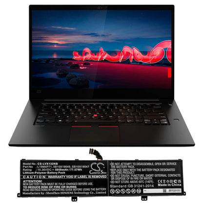 15.36V, 5050mAh, Li-Polymer Battery fits Lenovo, Thinkpad X1 Extreme Gen 3, Thinkpad X1 Extreme Gen 3 20tk, 77.568Wh