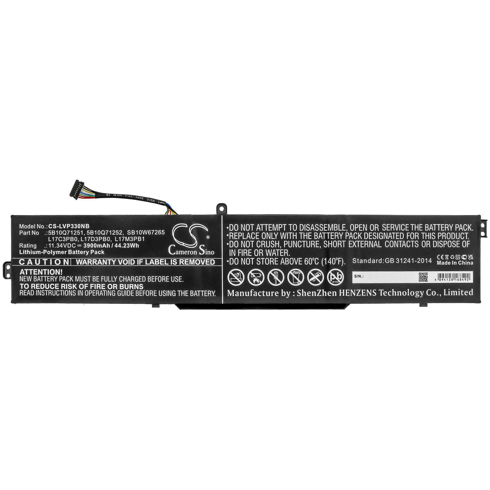 11.34V, 3900mAh, Li-Polymer Battery fits Lenovo, Ideapad 330-15ich, Ideapad 330-15ich 81fk008nau, 44.226Wh