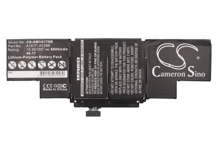 10.95V, 8600mAh, Li-Polymer Battery fits Apple, Macbook Pro Core I7 2.3 15" Re, Macbook Pro Core I7 2.4 15" Re, 94.17Wh