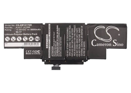 10.95V, 8600mAh, Li-Polymer Battery fits Apple, Macbook Pro Core I7 2.3 15" Re, Macbook Pro Core I7 2.4 15" Re, 94.17Wh