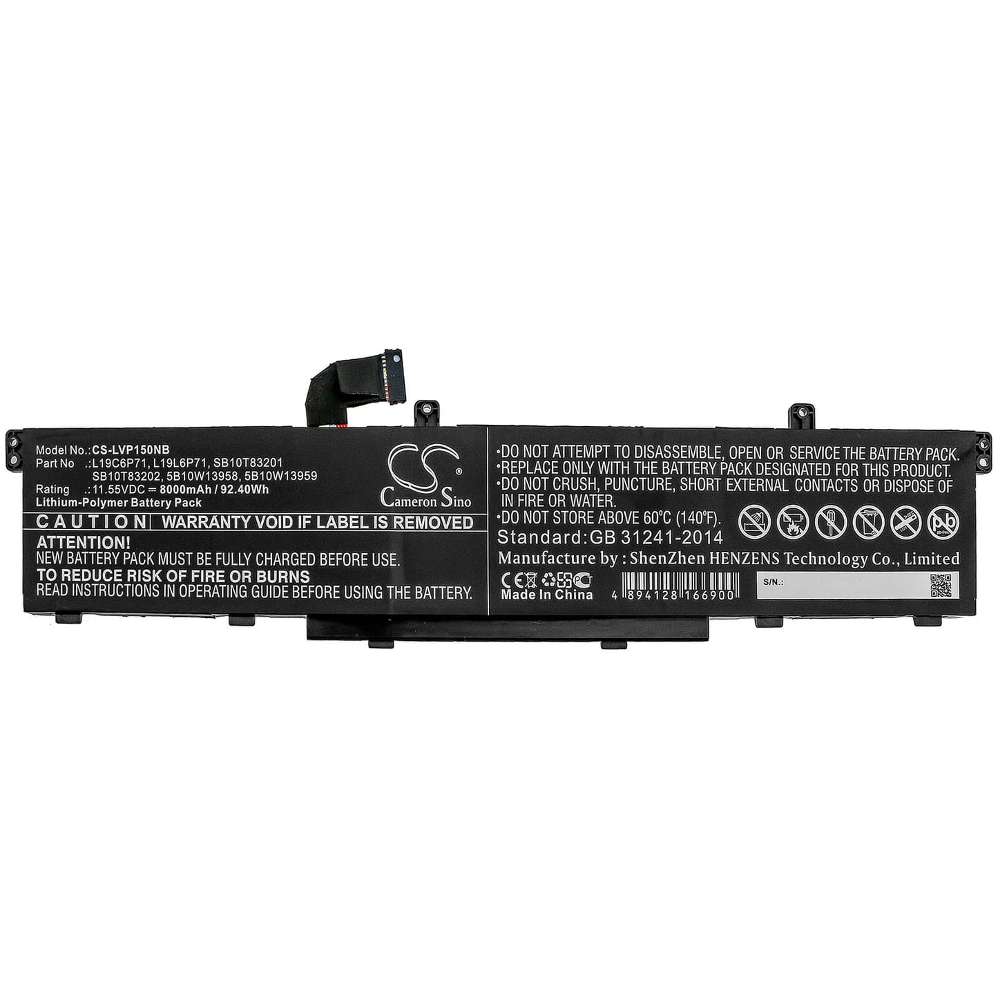 11.55V, 8000mAh, Li-Polymer Battery fits Lenovo, Thinkpad P15, Thinkpad P15 Gen 1 20st002dau, 92.4Wh