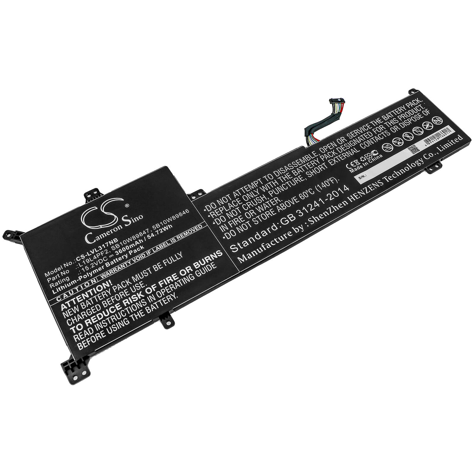 15.2V, 3600mAh, Li-Polymer Battery fits Lenovo, Ideapad 3-17ada05, Ideapad 3-17are05, 54.72Wh