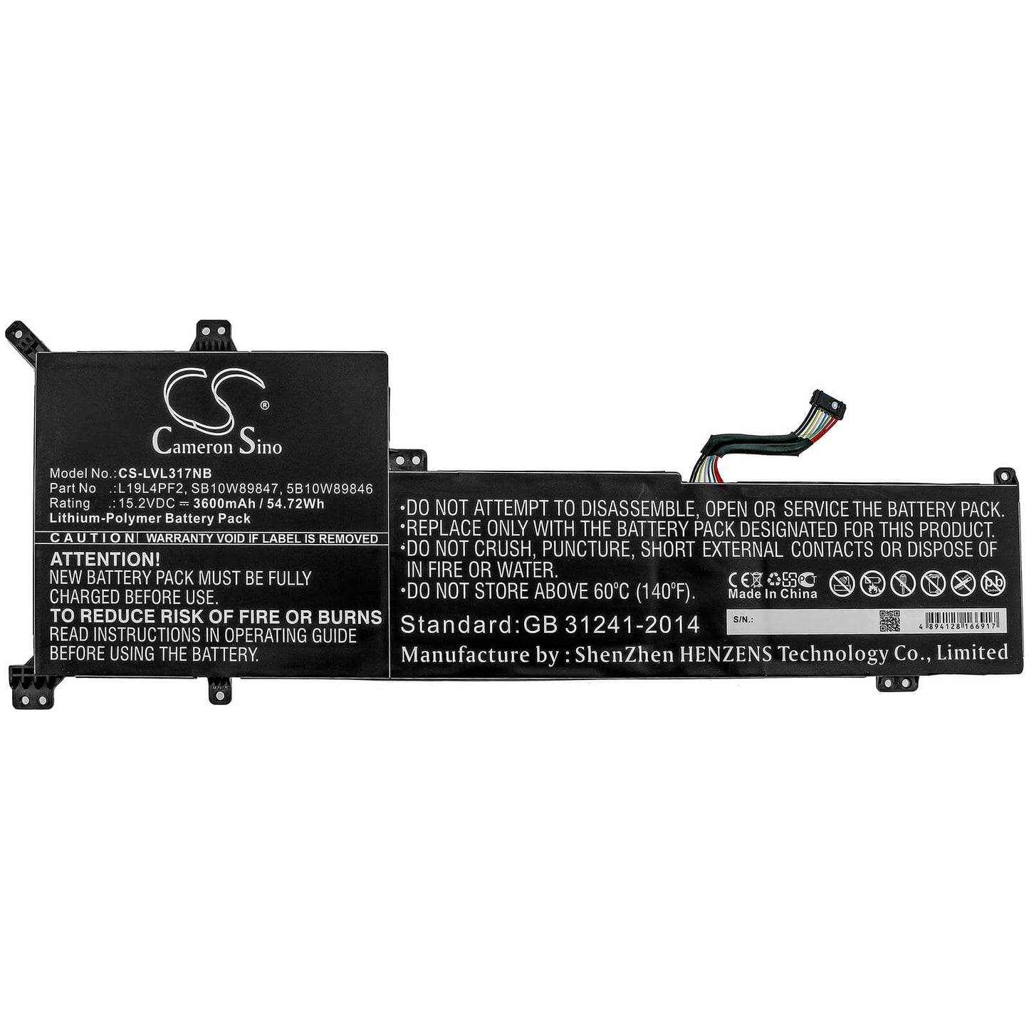 15.2V, 3600mAh, Li-Polymer Battery fits Lenovo, Ideapad 3-17ada05, Ideapad 3-17are05, 54.72Wh
