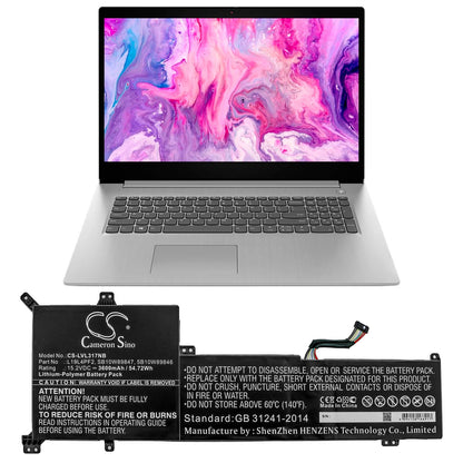 15.2V, 3600mAh, Li-Polymer Battery fits Lenovo, Ideapad 3-17ada05, Ideapad 3-17are05, 54.72Wh