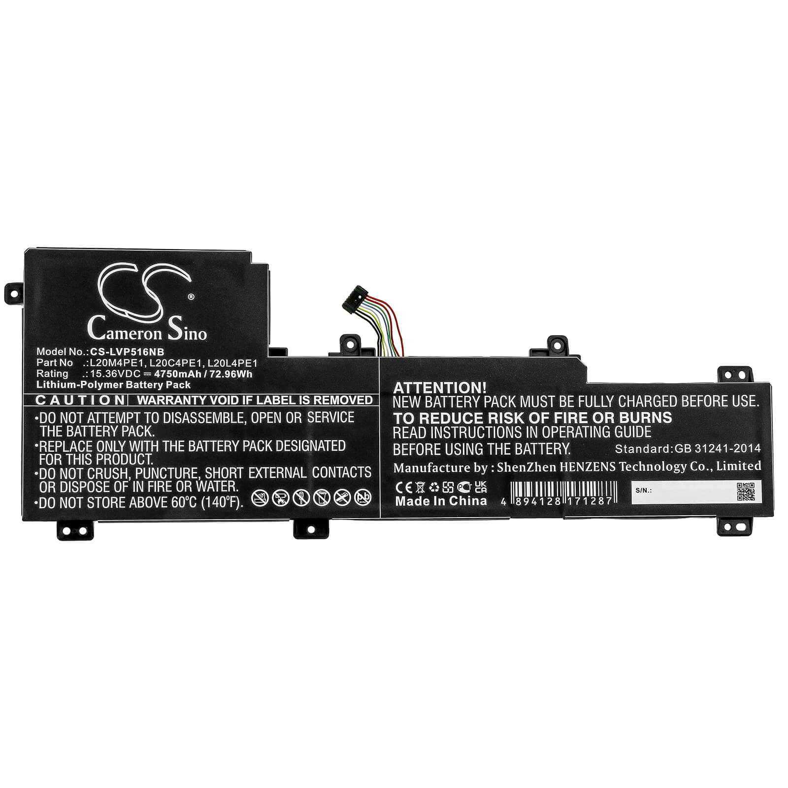 15.36V, 4750mAh, Li-Polymer Battery fits Lenovo, Ideapad 5 Pro, Ideapad 5 Pro-16ach6, 72.96Wh