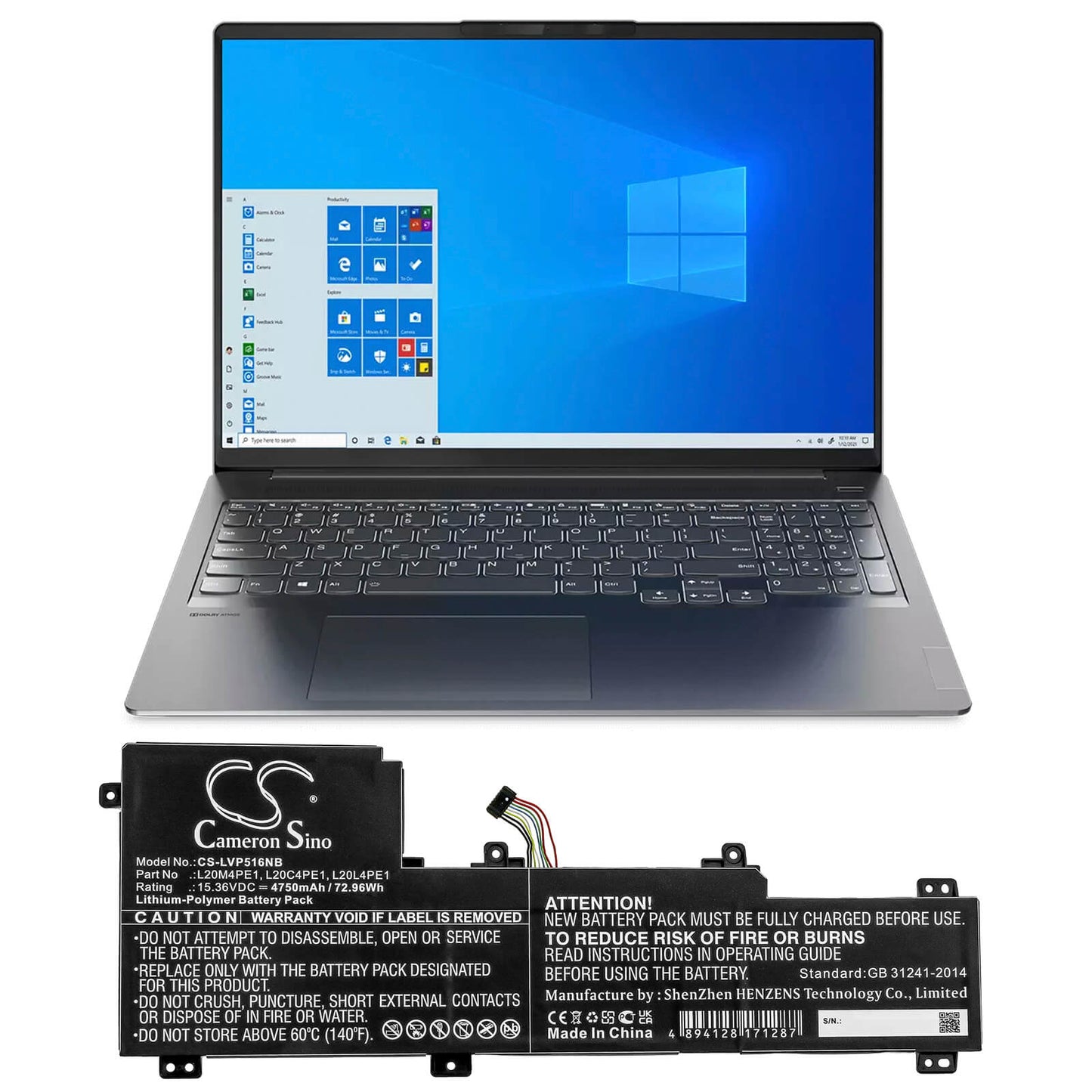 15.36V, 4750mAh, Li-Polymer Battery fits Lenovo, Ideapad 5 Pro, Ideapad 5 Pro-16ach6, 72.96Wh