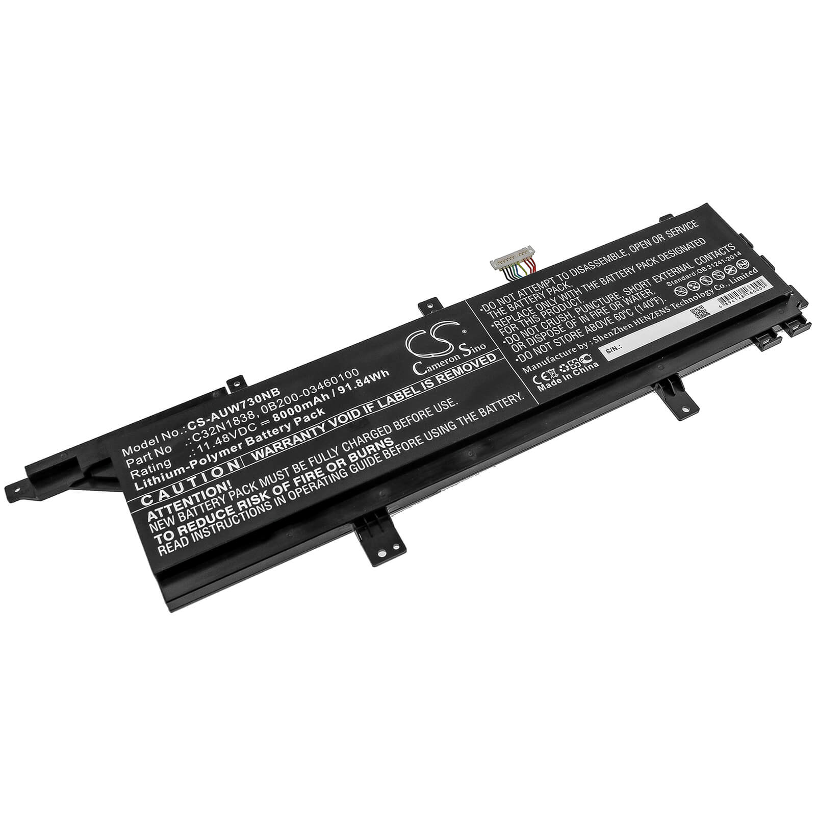 11.48V, 8000mAh, Li-Polymer Battery fits Asus, Proart Studiobook Pro X W730g5, Proart Studiobook Pro X W730g5, 91.84Wh