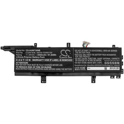 11.48V, 8000mAh, Li-Polymer Battery fits Asus, Proart Studiobook Pro X W730g5, Proart Studiobook Pro X W730g5, 91.84Wh