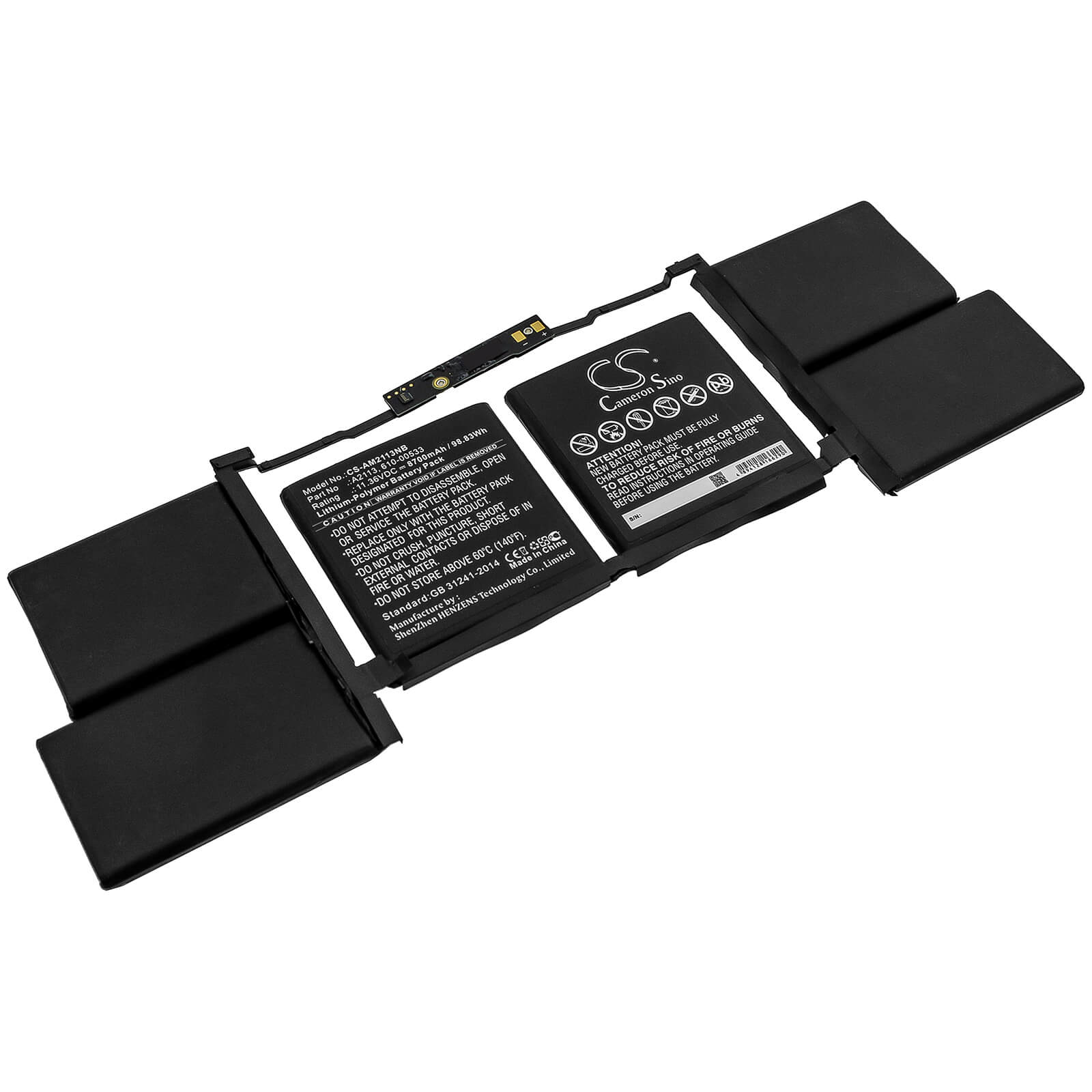 11.36V, 8700mAh, Li-Polymer Battery fits Apple, A2141, Macbook Pro 16 2019, 98.832Wh