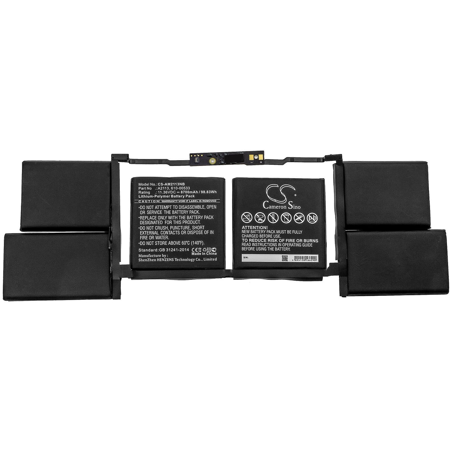 11.36V, 8700mAh, Li-Polymer Battery fits Apple, A2141, Macbook Pro 16 2019, 98.832Wh