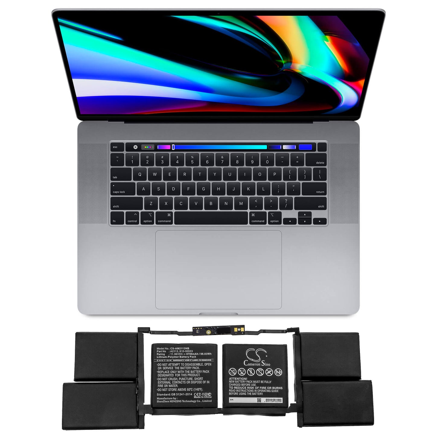 11.36V, 8700mAh, Li-Polymer Battery fits Apple, A2141, Macbook Pro 16 2019, 98.832Wh