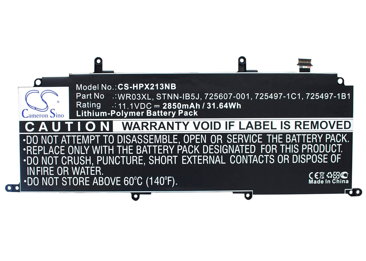 11.1V, 2850mAh, Li-Polymer Battery fits Hp, Pavilion 13-p100ed X2, Pavilion 13-p100el X2, 31.635Wh