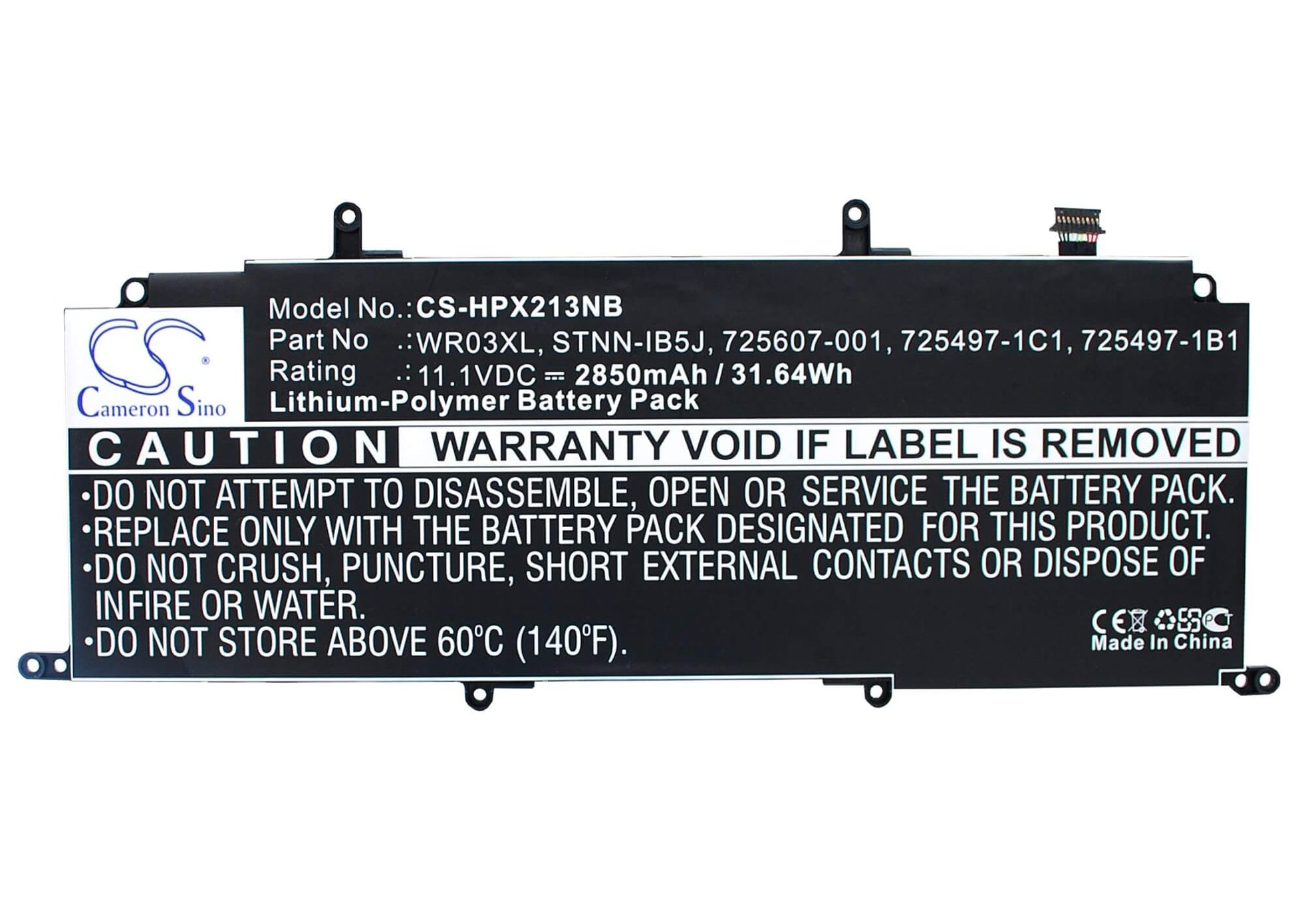 11.1V, 2850mAh, Li-Polymer Battery fits Hp, Pavilion 13-p100ed X2, Pavilion 13-p100el X2, 31.635Wh