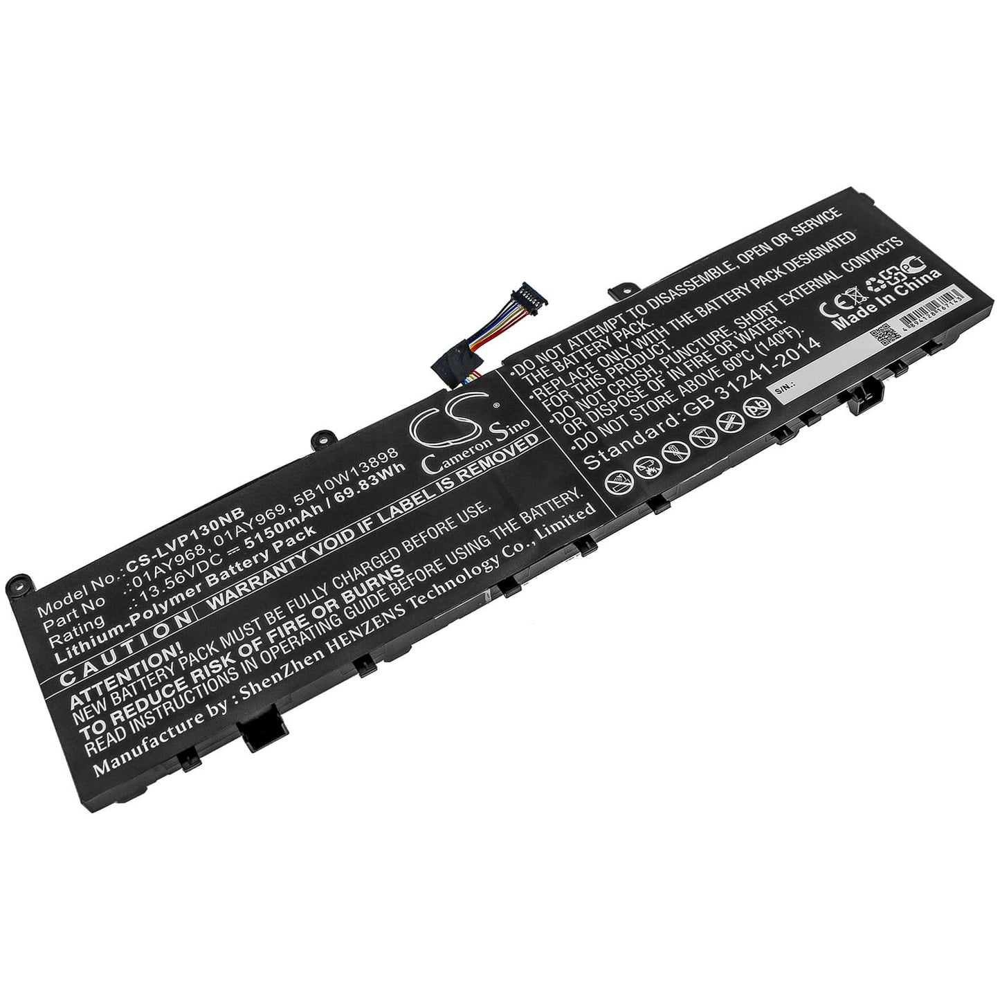 13.56V, 5150mAh, Li-Polymer Battery fits Lenovo, Thinkpad P1, Thinkpad P1 (20md0001ge), 69.834Wh