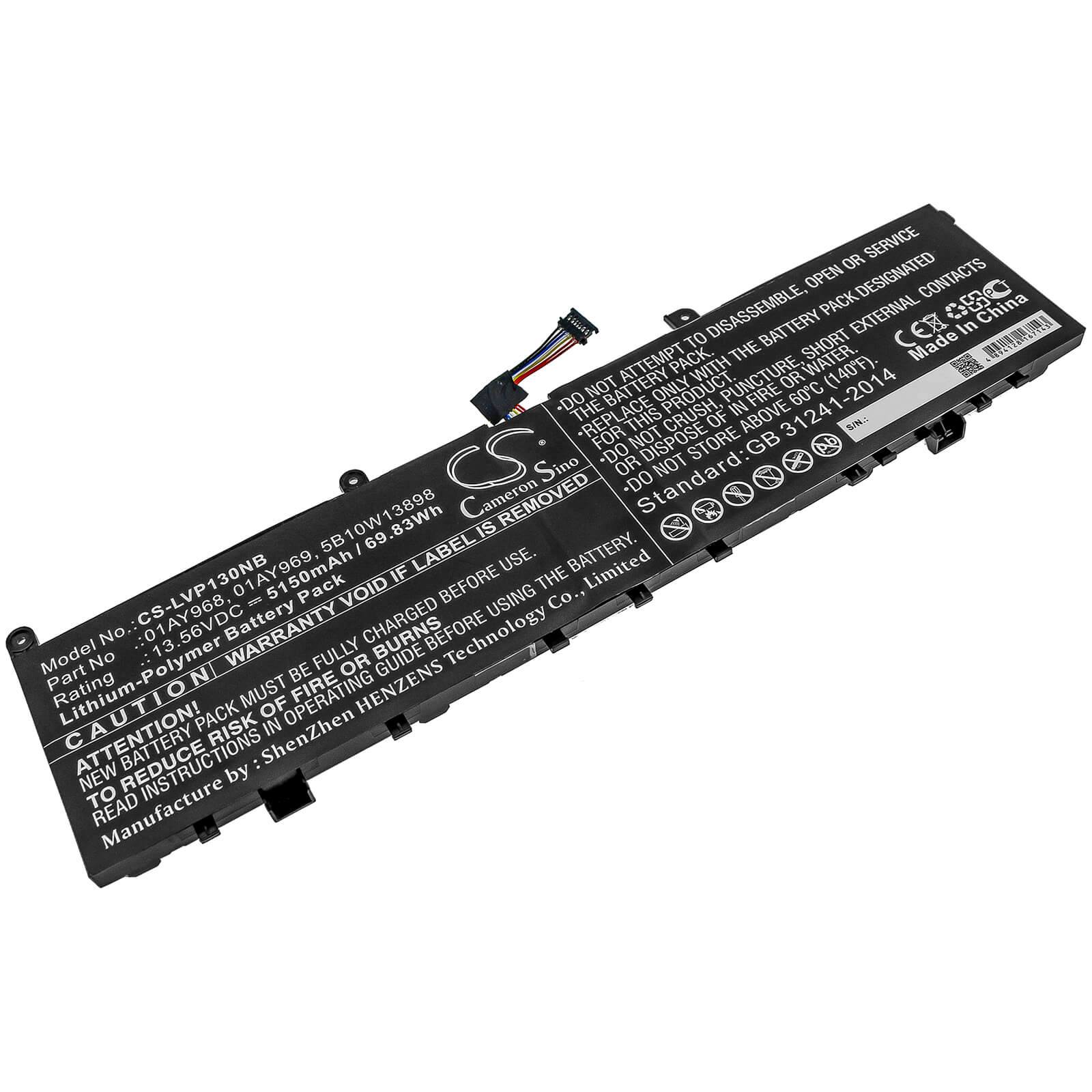 13.56V, 5150mAh, Li-Polymer Battery fits Lenovo, Thinkpad P1, Thinkpad P1 (20md0001ge), 69.834Wh