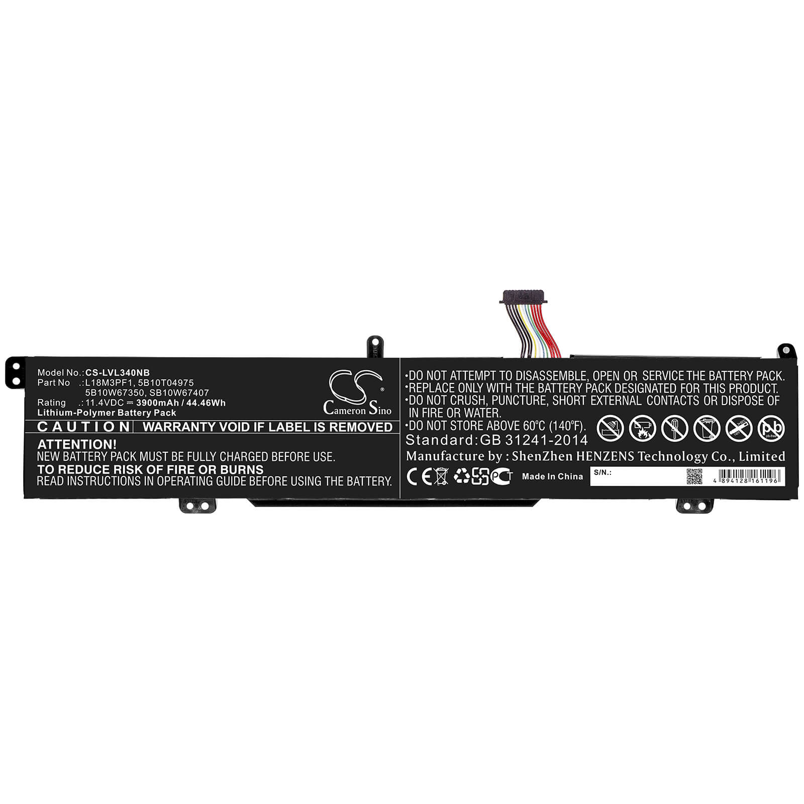 11.4V, 3900mAh, Li-Polymer Battery fits Lenovo, Ideapad L340 Sp/b, Ideapad L340-15irh, 44.46Wh