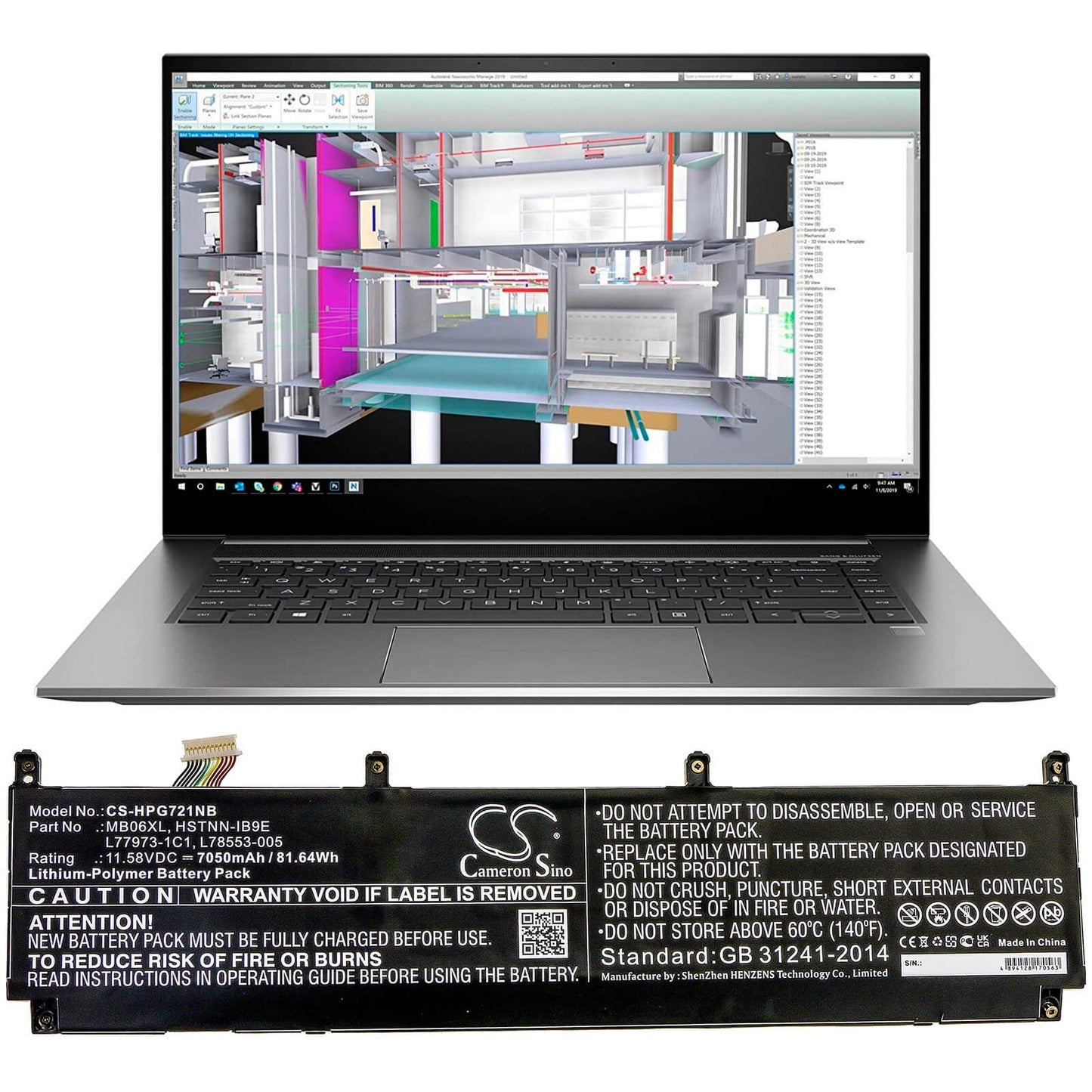 11.58V, 7050mAh, Li-Polymer Battery fits Hp, Zbook Create G7, Zbook Studio G7, 81.639Wh