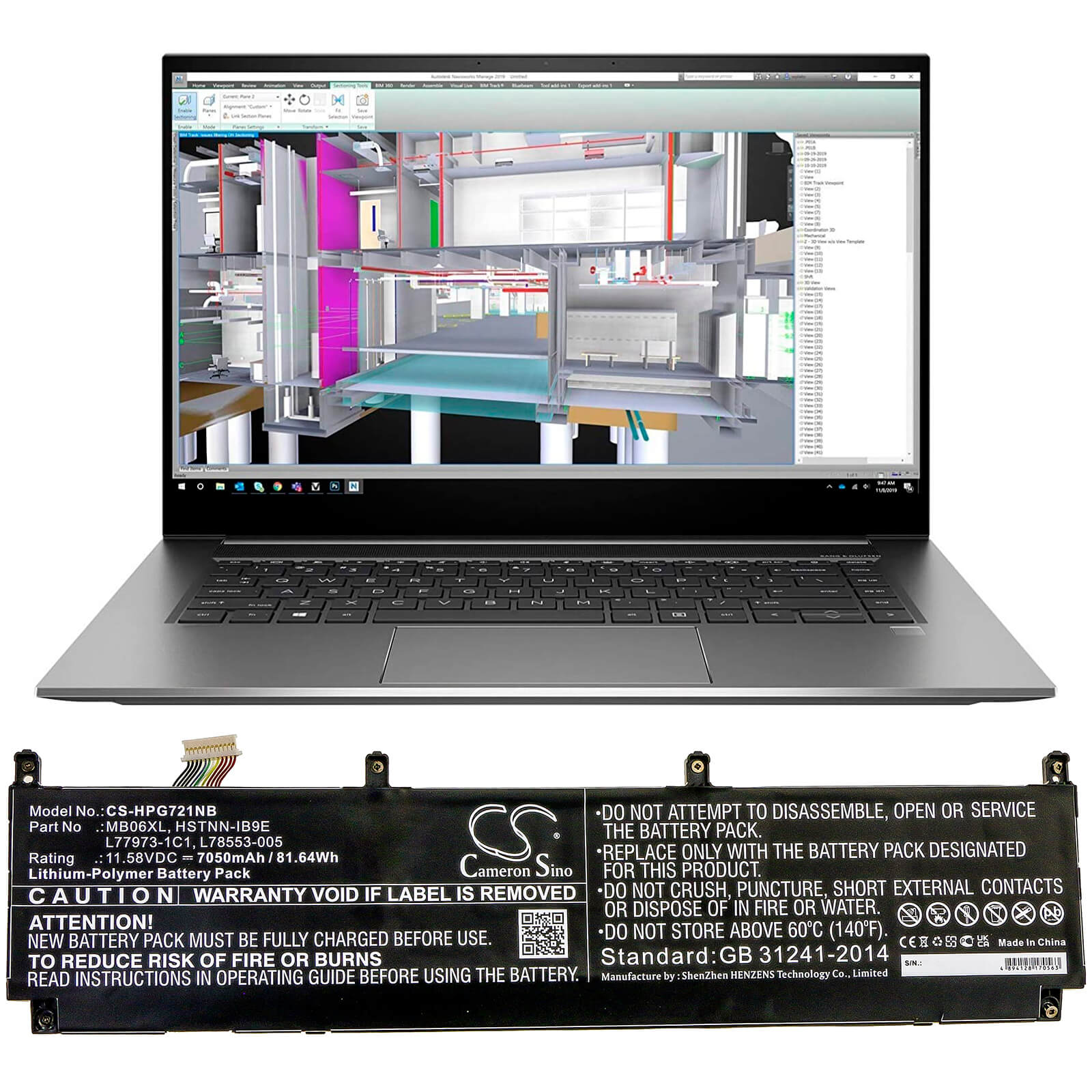 11.58V, 7050mAh, Li-Polymer Battery fits Hp, Zbook Create G7, Zbook Studio G7, 81.639Wh