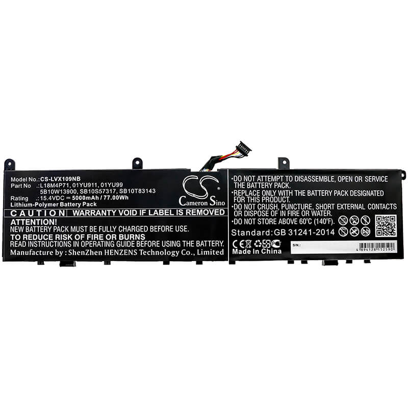 15.4V, 5000mAh, Li-Polymer Battery fits Lenovo, Thinkpad P1 2019, Thinkpad P1 2019 20qta000cd, 77Wh