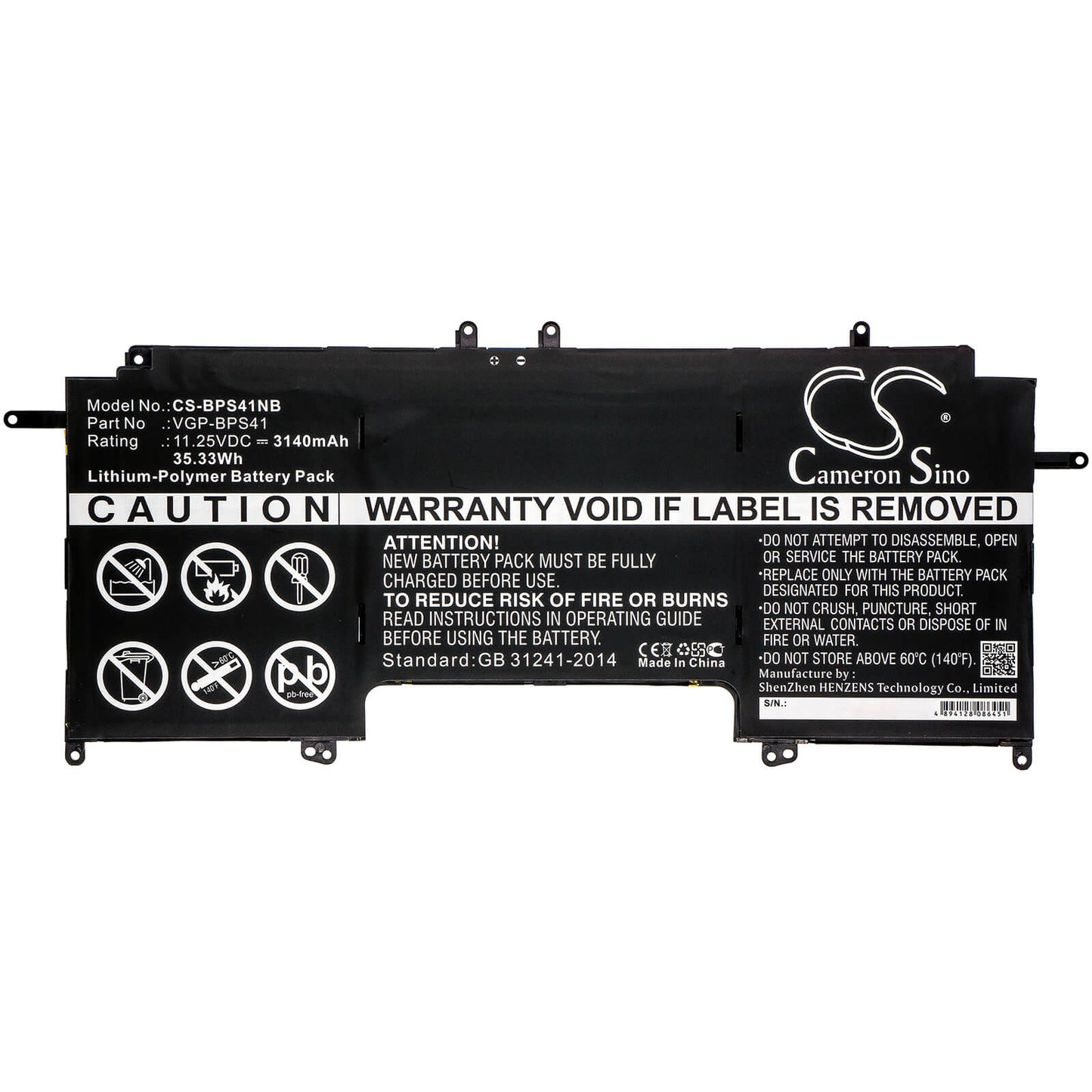 11.25V, 3140mAh, Li-Polymer Battery fits Sony, Svf13n, Svf13n12cw, 35.325Wh