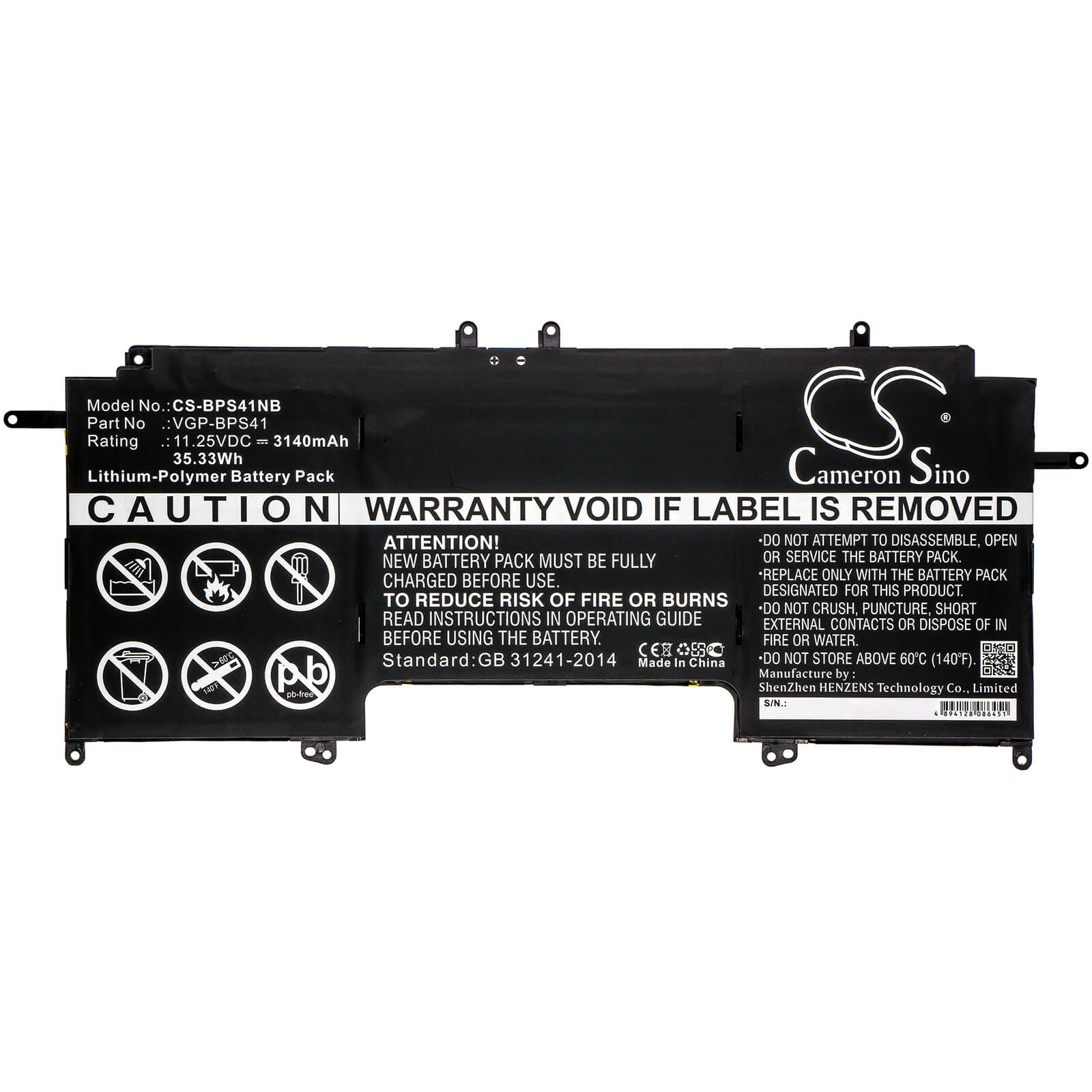 11.25V, 3140mAh, Li-Polymer Battery fits Sony, Svf13n, Svf13n12cw, 35.325Wh