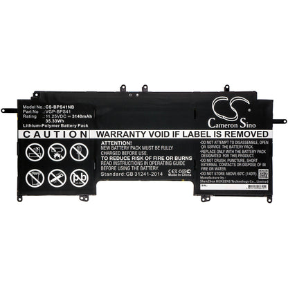 11.25V, 3140mAh, Li-Polymer Battery fits Sony, Svf13n, Svf13n12cw, 35.325Wh