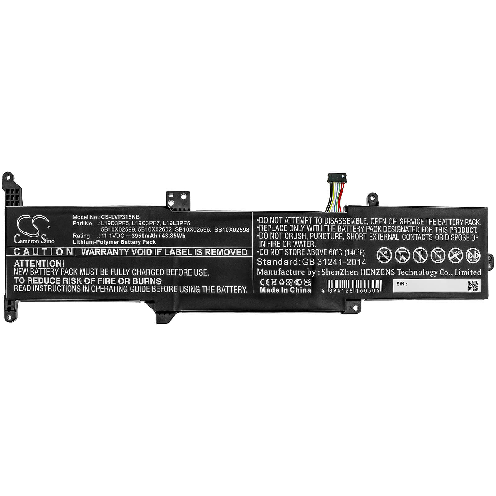 11.1V, 3950mAh, Li-Polymer Battery fits Lenovo, Ideapad 3-15, 43.845Wh