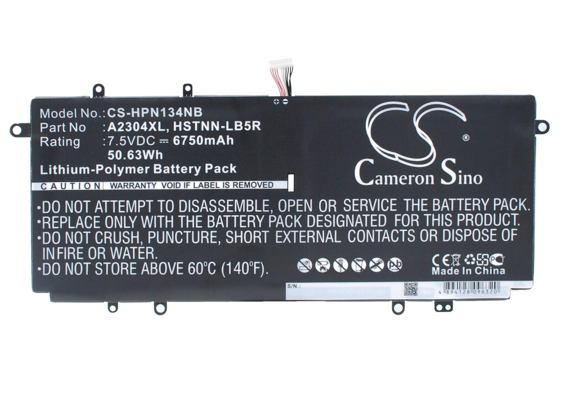 7.5V, 6750mAh, Li-Polymer Battery fits Hp, Chromebook 14, Chromebook 14 14-q063cl, 50.625Wh