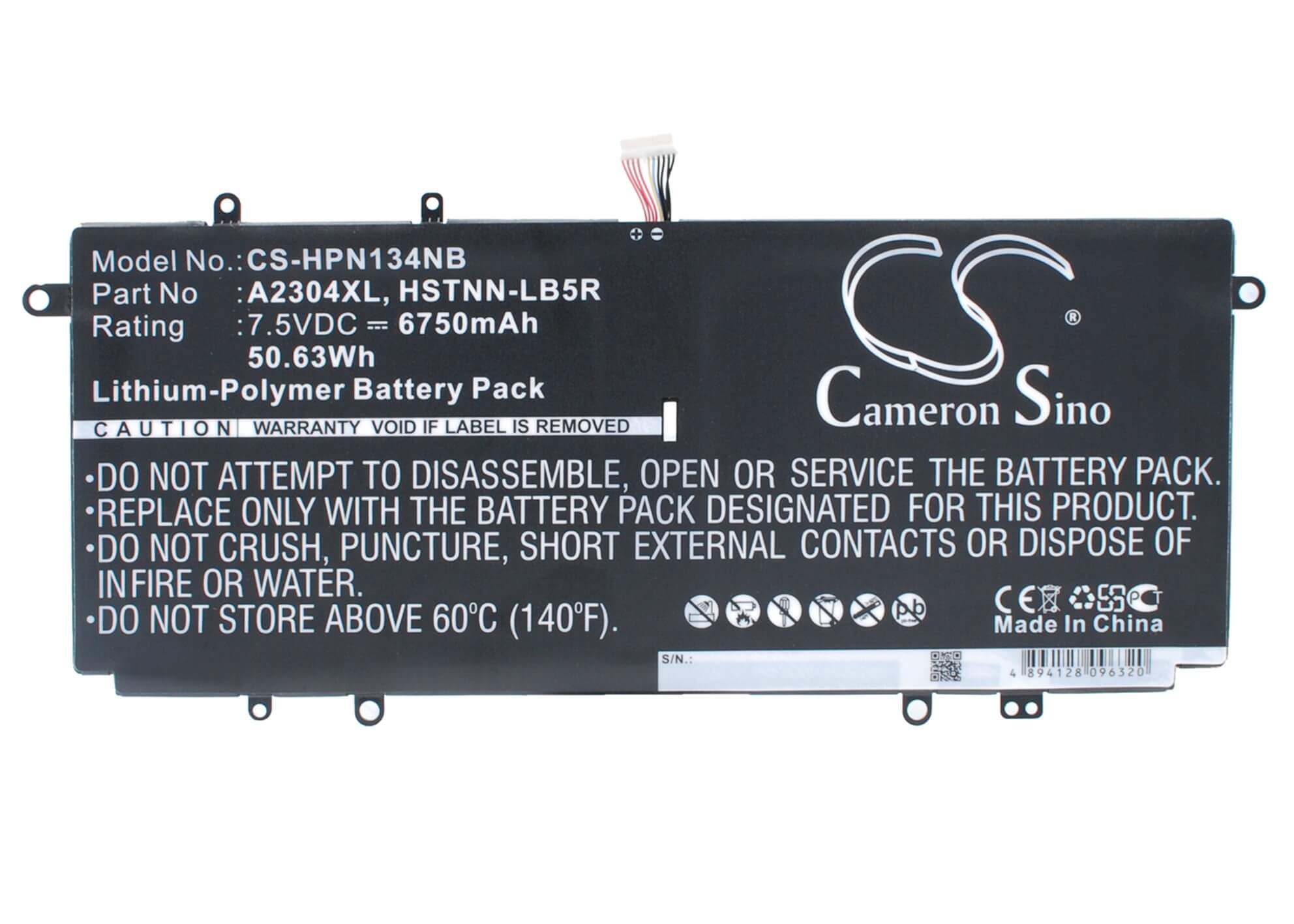7.5V, 6750mAh, Li-Polymer Battery fits Hp, Chromebook 14, Chromebook 14 14-q063cl, 50.625Wh